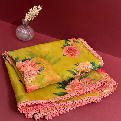 Printed Organza Dupatta with Elegant Lace